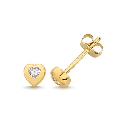 James Moore ES2196 9CT YEL GOLD CZ HEART STUD EARRINGS Jewellery