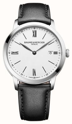 Baume & Mercier Classima Quartz (40mm) White Opaline Dial / Black Calfskin Leather Strap 10884