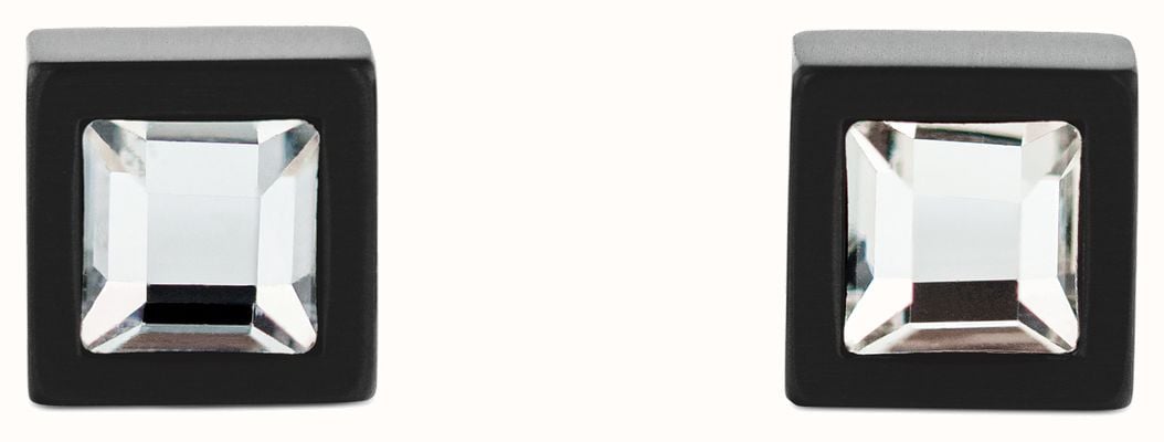 Calvin Klein Essentials Links Square-Shaped Crystal Stud Earrings Black PVD 35100077