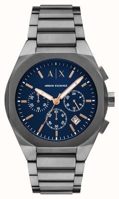 Armani Exchange Men's Chronograph (42mm) Blue Dial / Gunmetal Stainless Steel Bracelet AX4182