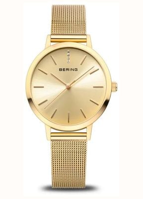 Bering Women's Classic (34mm) Gold Sunray Dial / Gold-Tone Stainless Steel Milanese Mesh Bracelet 13434-333