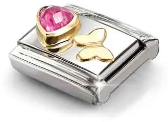 Nomination Classic Pink Cubic Zirconia Heart & Butterfly 18ct Gold Charm 030613/14 - alternate view 2