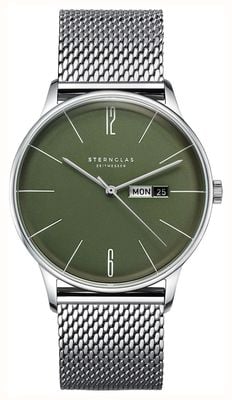STERNGLAS Men's Berlin Silver Bracelet Green Dial S01-BE08-MI04