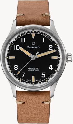 Damasko DF10 Three-Hand Manufacture (39mm) Old Radium Black Dial / 'Vintage' Brown Leather Strap Watch DF10 RADIUM