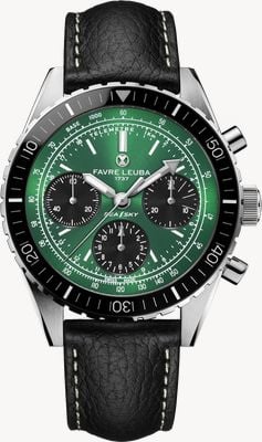 Favre Leuba Sea Sky Revival Automatic Chronograph (40mm) Green Sunray Dial / Black Leather Strap 00.20212.112.03.101