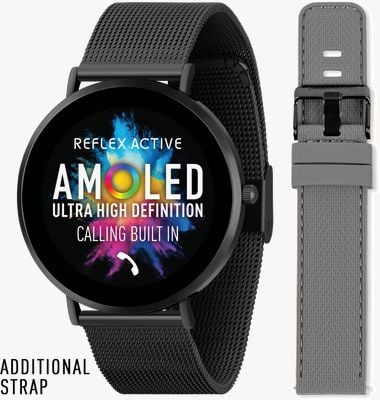 Reflex Active Series 42 Amoled Ultra Slim Smart Calling Watch Set (43mm) Black Steel Mesh and Grey Silicone Straps RA42-2208