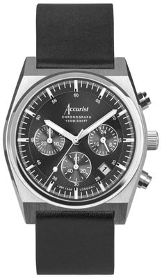 Accurist Men's Origin Quartz Chronograph (41mm) Black Dial / Black Leather Strap 70000