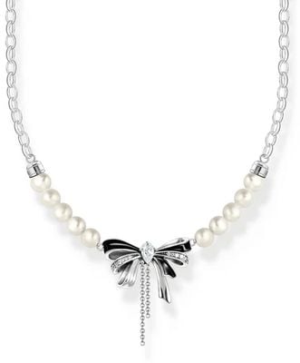 Thomas Sabo Silver CZ Black Enamel & Pearl Bow Necklace KE2295-167-11-L45V