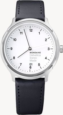 Mondaine Helvetica Quartz (40mm) White Dial / Black Leather Strap Watch MH1.R2210.LB