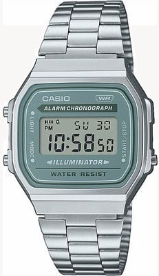 Casio Vintage Digital Illuminator (36mm) Blue Digital Dial / Stainless Steel A168WA-3AYES