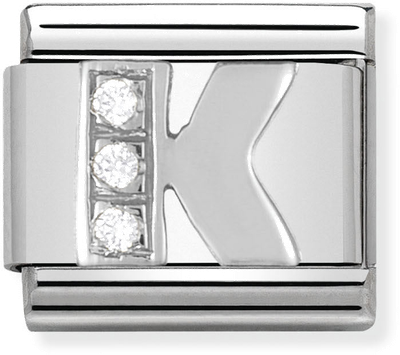 Nomination Classic Letter K Sterling Silver & Steel Cubic Zirconia Charm 330301/11
