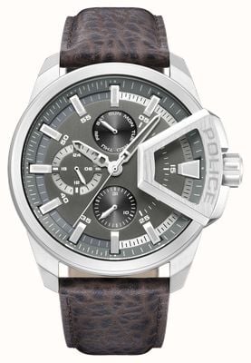 Police Men's Underlined (46mm) Grey Dial / Brown Leather Strap PEWJF0005703