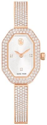Swarovski Dextera Bangle (30.5mm) Silver Dial / Crystal-Set Rose Gold-Tone Stainless Steel Bracelet 5672992