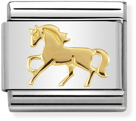 Nomination Classic Galloping Horse 18ct Gold & Steel Charm 030149/26