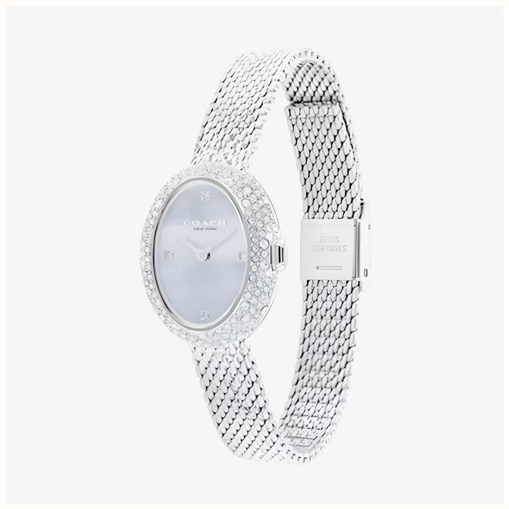 Coach Ladies Sammy Light Blue Dial Crystal Set Oval Mesh Bracelet Watch 14504689 - alternate view 2