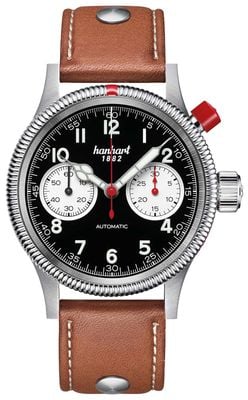 Hanhart PIONEER Mk I Reverse Panda (40mm) Black Dial / Light Brown Leather Strap - M 714.211-0210