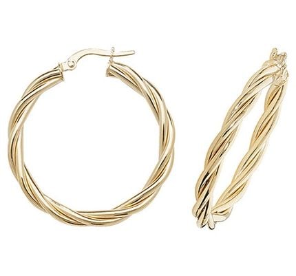 Treasure House ER1006-25 9k Yellow Gold Hoop Twist Earrings Jewellery