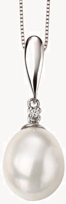 Elements Gold 9ct White Gold Diamond Pearl Drop Pendant Only GP2018W