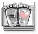 Nomination Classic Pink Baby Feet Heart Sterling Silver Charm 330204/31