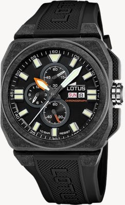 Lotus Carbon Fiber Square Chrono (45.4mm) Black Dial / Black Rubber Strap L18976/4