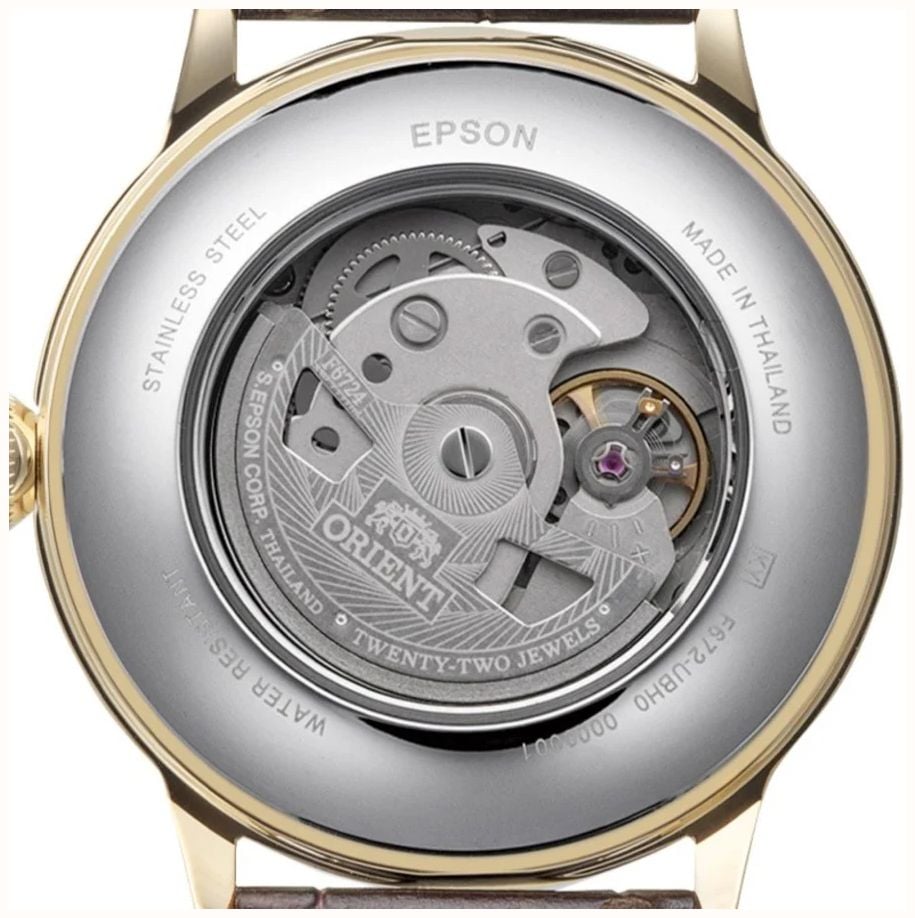 Orient Men's Automatic Gold Tone Stainless Steel Case Brown Leather Strap With Domed Mineral Crystal RA-AC0028S30B - alternate view 3