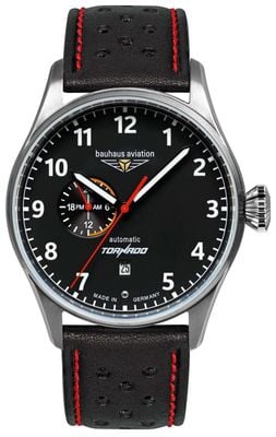 Bauhaus Aviation Tornado Automatic (42mm) Black Dial / Black Leather Strap 2764-2
