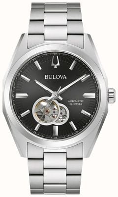 Bulova Men's Surveyor Automatic Black Dial Stainless Steel Bracelet 96A270