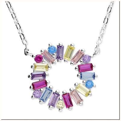 James Moore CME Silver CZ Circle Rainbow Necklace 41+5 Cm Extension H6200/S