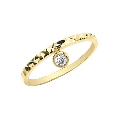 James Moore RN1600/J 9ct yellow gold tiny C/Z hammered ring Jewellery