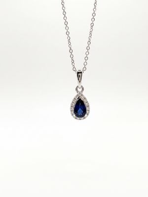 Bass International Diamond Jewel 18ct White Gold Diamond And Sapphire Pear Shaped Pendant J88689