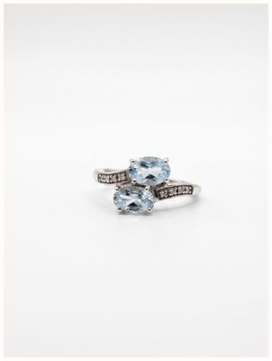 James Moore & Co 9ct White Gold Diamond And Aqua Ring J4846