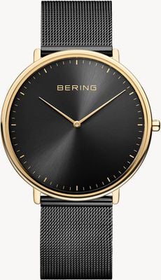 Bering Classic Quartz (39mm) Black Sunray Dial / Black Milanese Mesh Strap Watch 15739-132