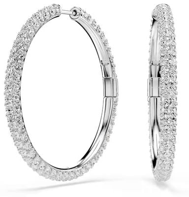 Swarovski Dextera hoop earrings, Round cut, White, Rhodium plated 5754156