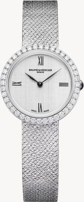 Baume & Mercier Joia de Baume & Mercier Quartz (28mm) Silvery Sun-Satin Dial / Embossed Stainless Steel Bracelet 10850