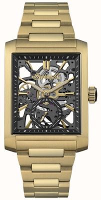 Ingersoll THE SPUR Automatic Small-Seconds (33.7mm) Black Skeleton Dial / Gold PVD Stainless Steel Bracelet I17002