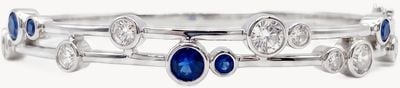 Solid Silver Boodle Style Bangle With Blue And White CZ JZBN032