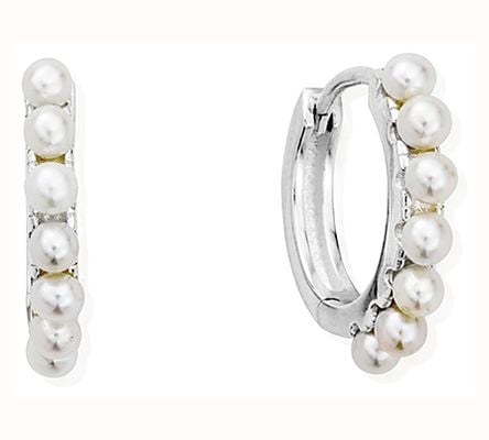 ChloBo TREASURES OF BALI Classic Pearl Huggie Hoop Earrings - 925 Sterling Silver SEH3546
