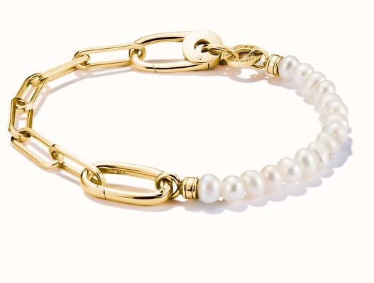 Thomas Sabo Charm Bracelet Paperclip And Pearls With Connect Link Gold-p C1209-430-14-L19