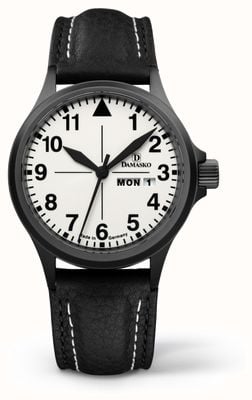 Damasko DK37 Three-Hand Manufacture Automatic (40mm) Luminova C1 White Dial / Black Leather Strap DK37 BLACK LEATHER BLACK CASE