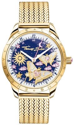 Thomas Sabo Glowing Butterflies (33mm) Blue Dial / Gold PVD Stainless Steel Mesh Bracelet WA0430-291-207