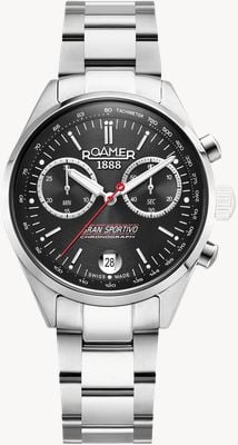 Roamer Gran Sportivo Quartz Chronograph (41.5mm) Black Sunray Dial / Black Leather & Steel Bracelet Watch 978818 41 85 20