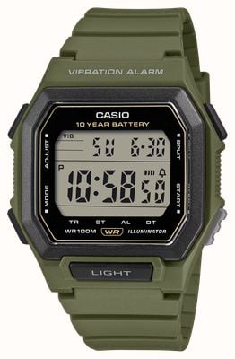 Casio W-738 Series Vibration-Alarm Illuminator (42.8mm) Digital Display / Green Resin Band W-738H-3AVEF