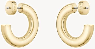 BOSS Jewellery Ladies Gold-Tone Hooped Earring With Logo Detail 1580690