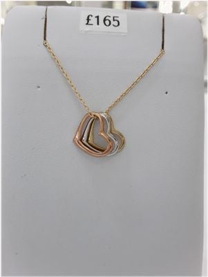 Ian Dunford 9ct 3 Colour 3 Heart Pendant 17" AN04417