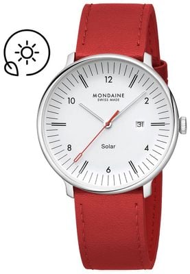 Mondaine Doppio Solar (41mm) Matte White Dial / Red Vegan Grape Leather Strap MLE.41910.LCV
