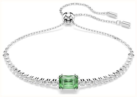 Swarovski Matrix Tennis Bracelet White and Green Crystals Rhodium Plated 5693411