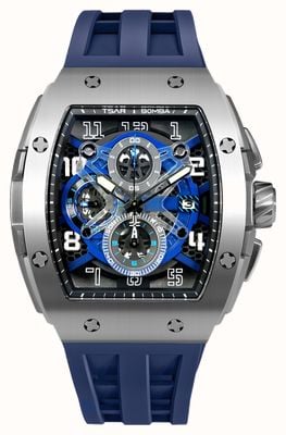 TSAR BOMBA Elemental Series Quartz Chronograph (44.6mm) Blue Dial / Blue FKM Rubber Strap TB8211Q-03