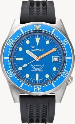 Squale 1521 Blue Blasted (42mm) Blue Dial / Black Rubber Strap Watch 1521BLUEBL.VO