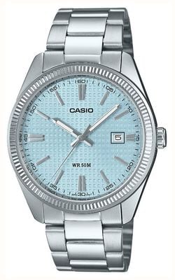 Casio MTP Series Analogue Quartz (38.5mm) Ice-Blue Waffle Dial / Stainless Steel Bracelet MTP-1302PE-2AVEF