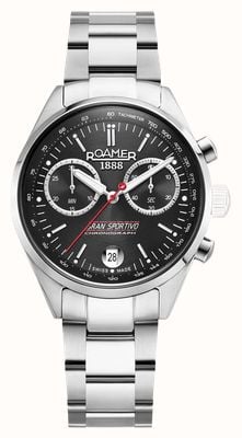 Roamer Gran Sportivo Quartz Chronograph (41.5mm) Black Sunray Dial / Black Leather & Steel Bracelet Watch 978818 41 85 20